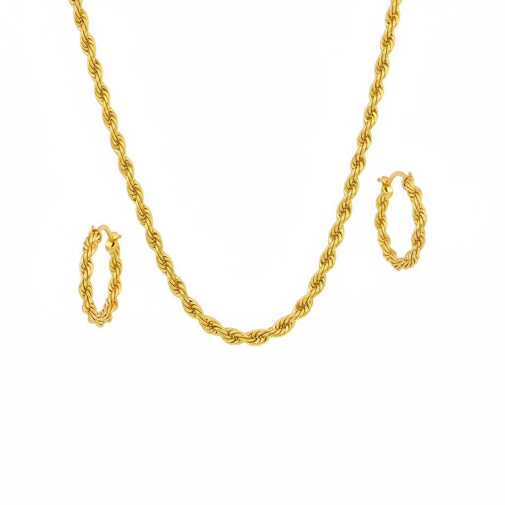 14K Yellow Gold Rope Chain Set