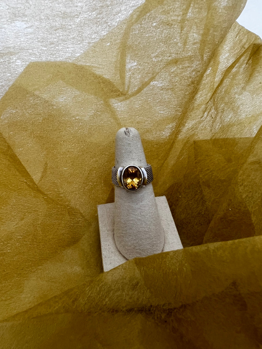 Oval Citrine Bezel Set Cocktail Ring in Sterling Silver Link Chain Band