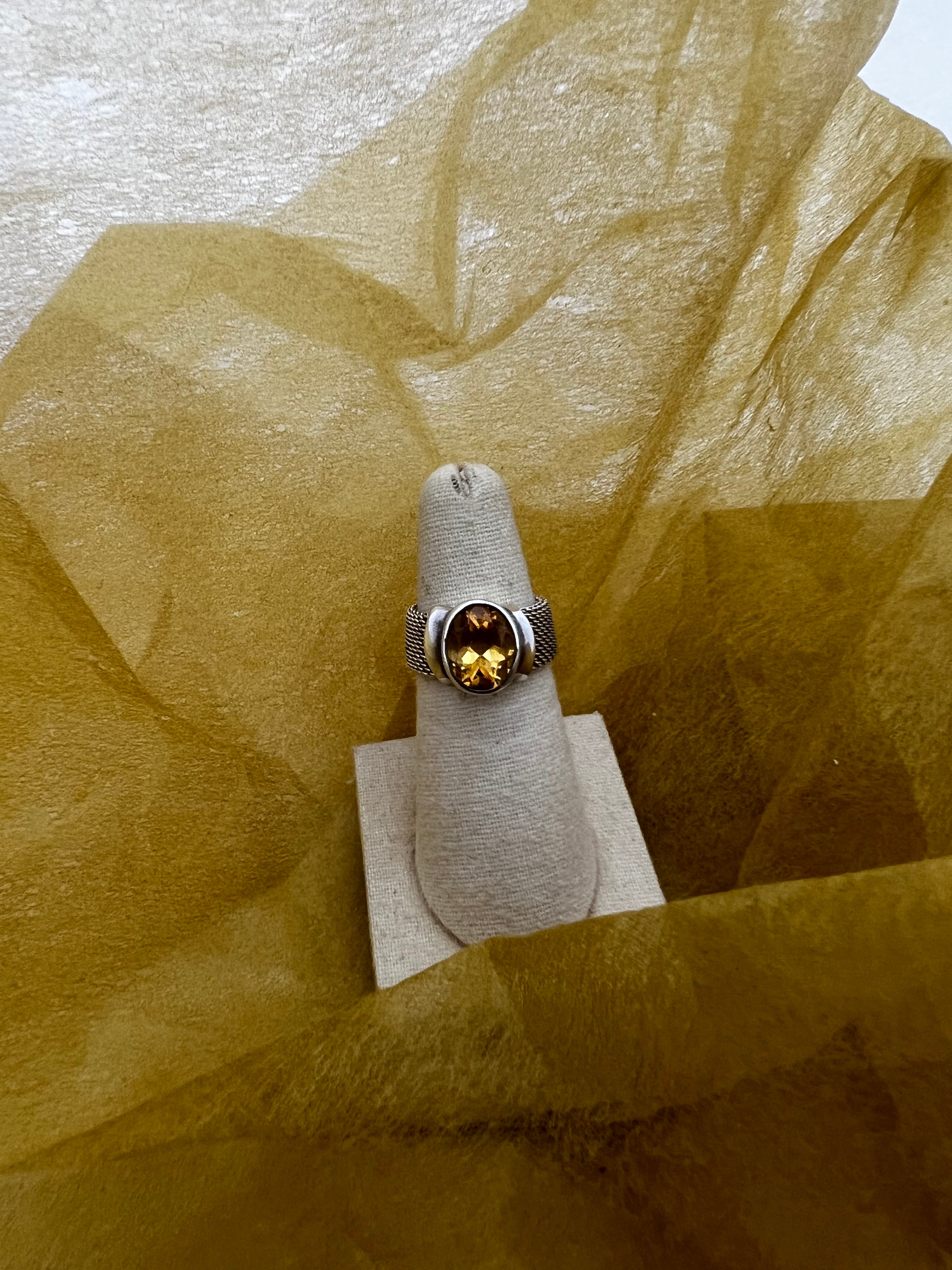 Oval Citrine Bezel Set Cocktail Ring in Sterling Silver Link Chain Band