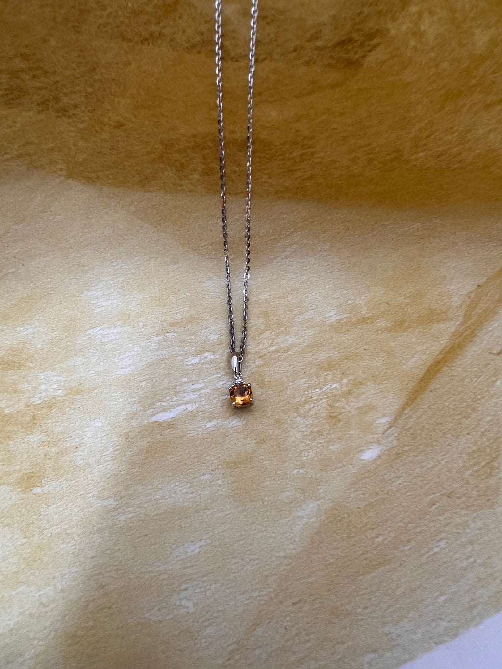 Cushion Cut Citrine and Diamond Solitaire Pendant Necklace in Sterling Silver