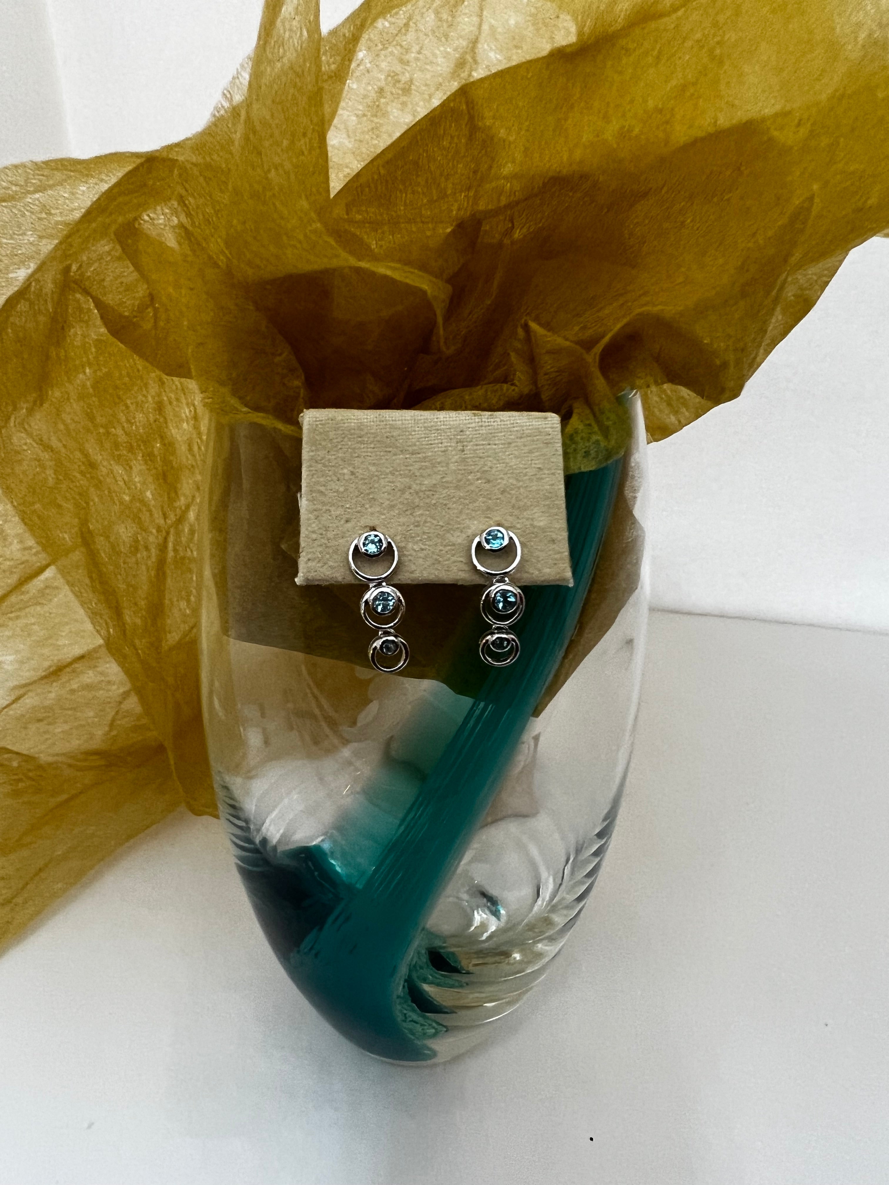 Blue Topaz Graduated Circle Drop Earrings in 14kt White Gold