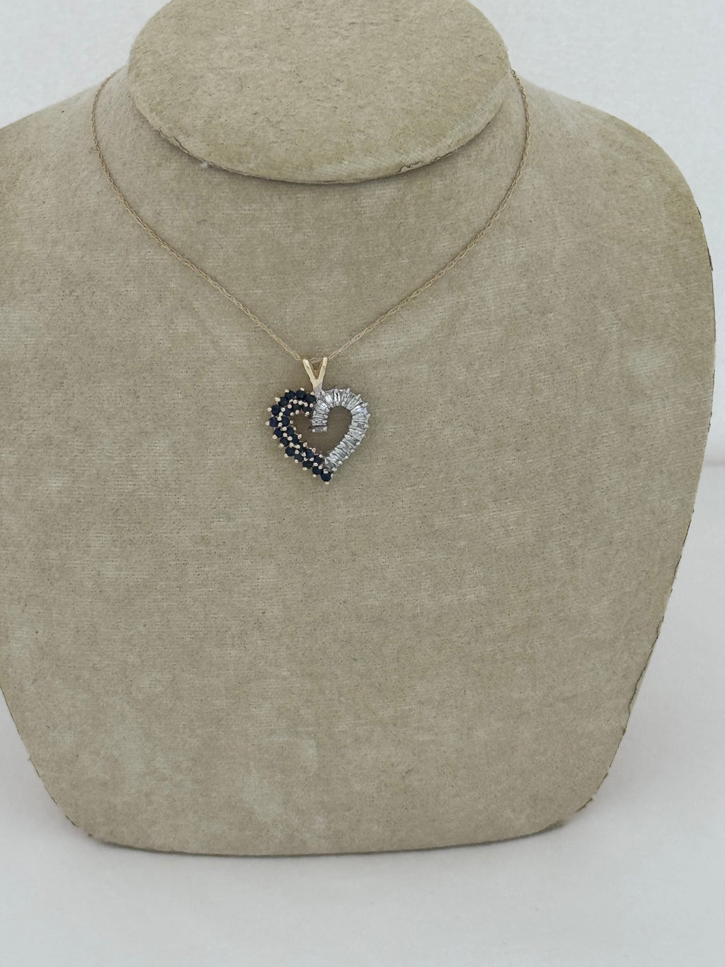 10K Yellow Gold Blue Sapphire & Diamond Open Heart Pendant Necklace (1/4 ctw)