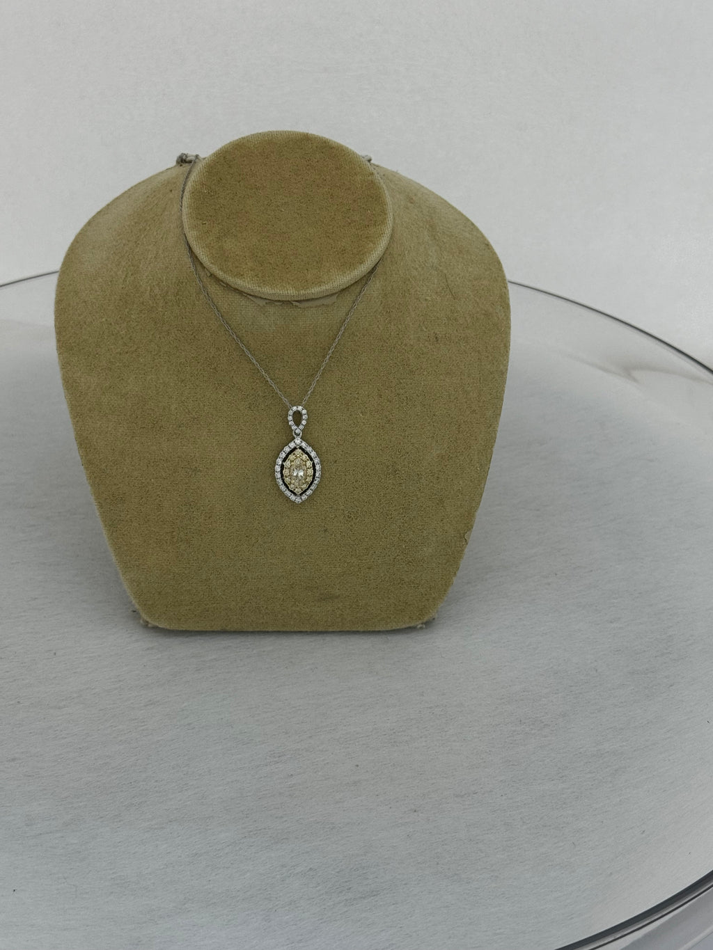 14K Two-Tone Fancy Yellow Marquise Diamond Double Halo Pendant Necklace (1.00 ctw)