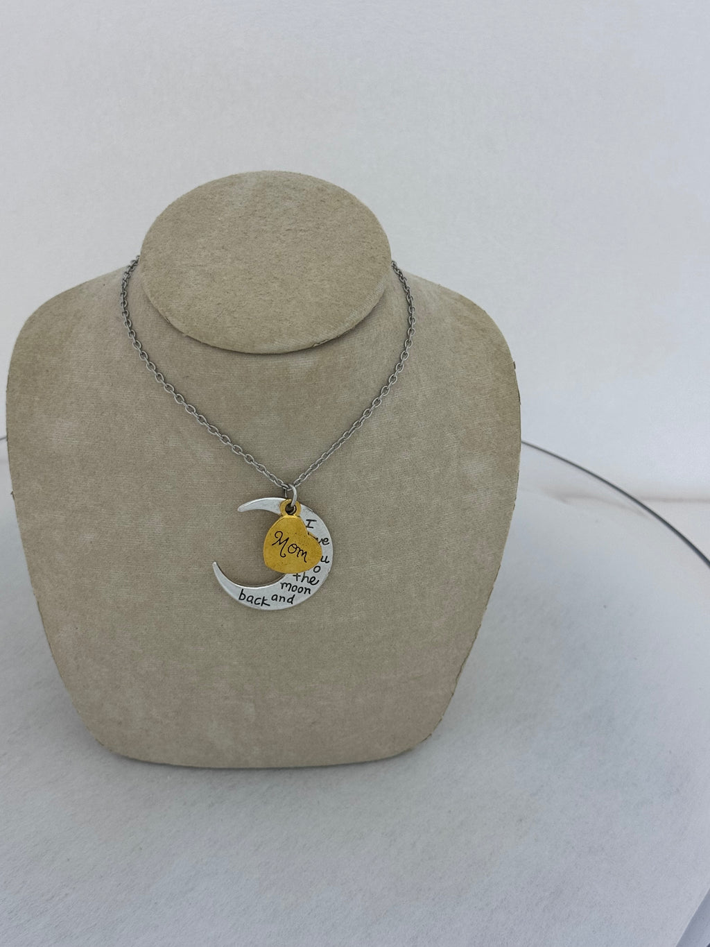 "I Love You Mom to the Moon and Back" Two-Tone Pendant Necklace — 18" Chain with 2" Extender