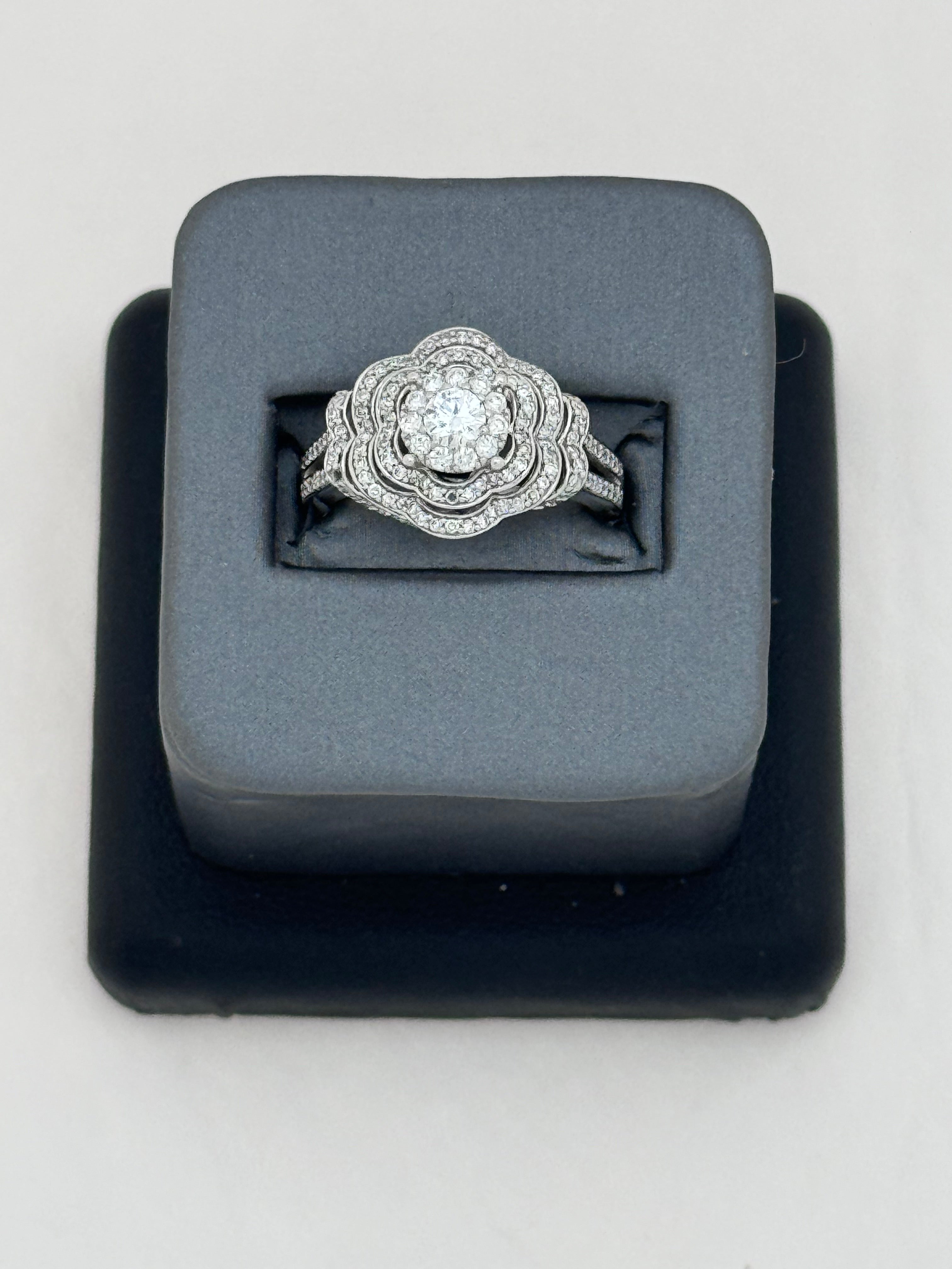 10K White Gold 1.25 CTW Floral Triple Halo Diamond Ring