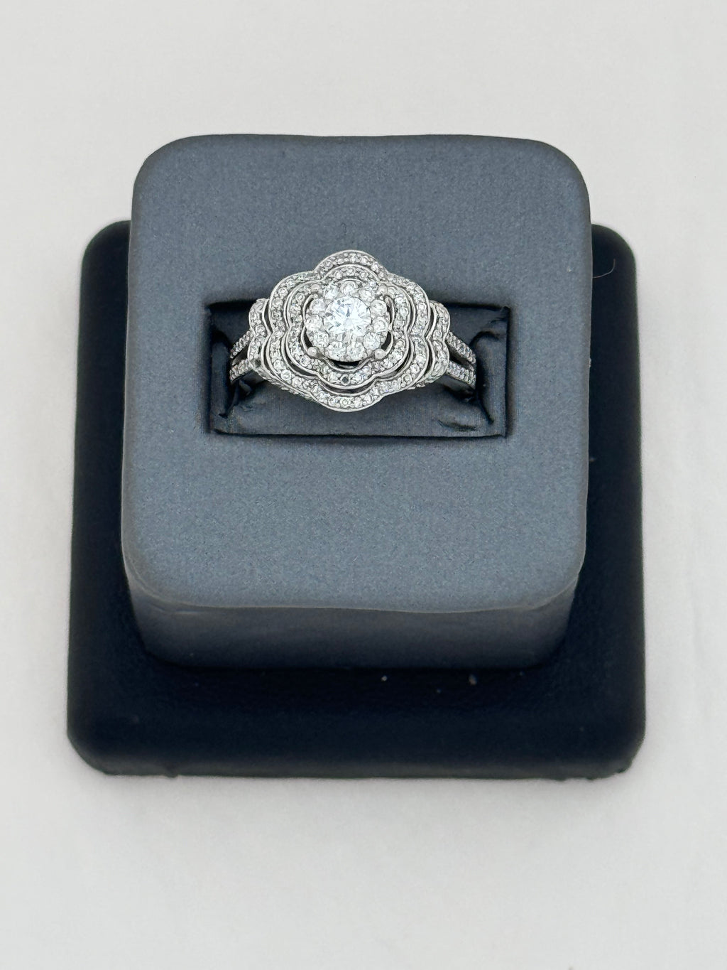 10K White Gold 1.25 CTW Floral Triple Halo Diamond Ring