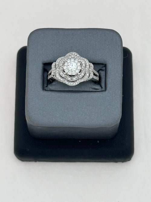 10K White Gold 1.25 CTW Floral Triple Halo Diamond Ring