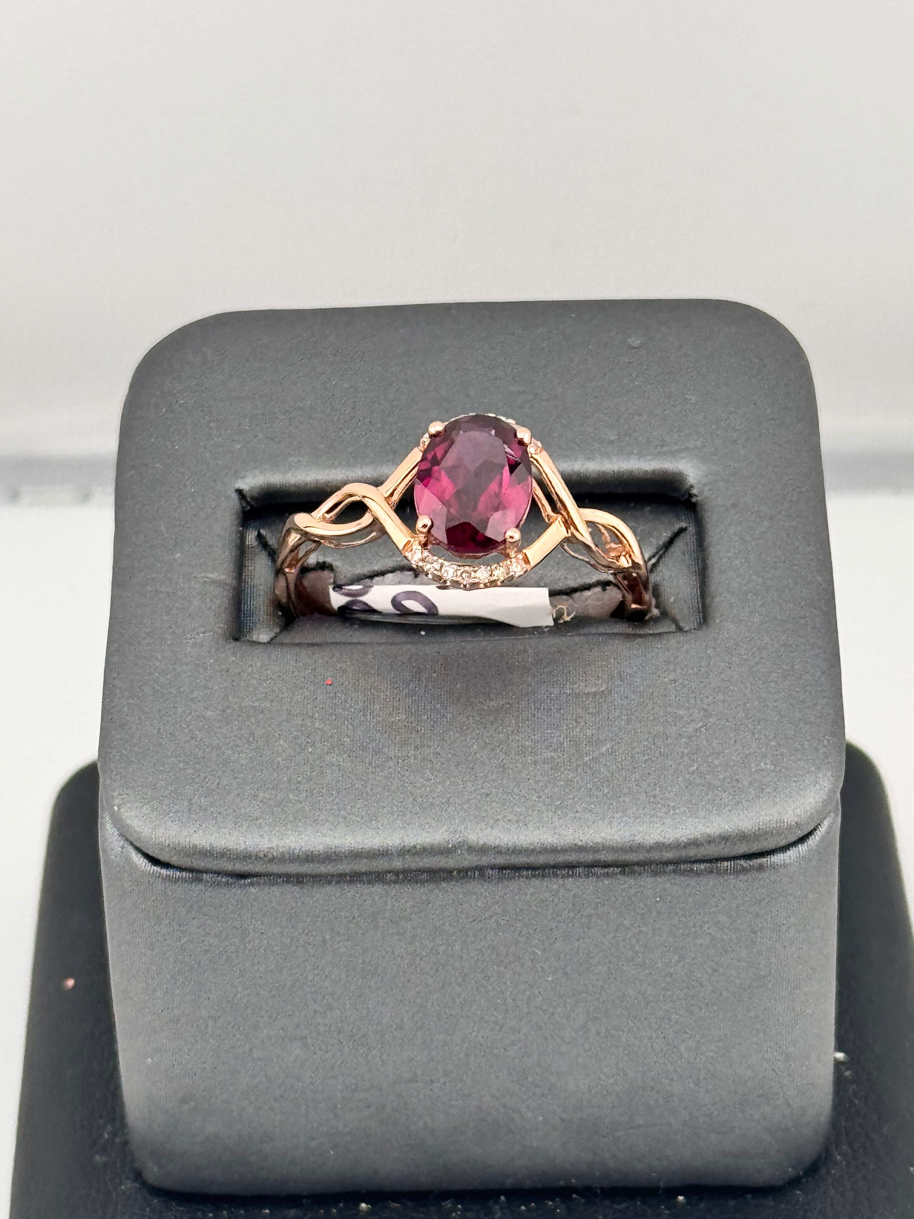 10K Rose Gold Oval Rhodolite Garnet & 0.05 CTW Diamond Accent Ring