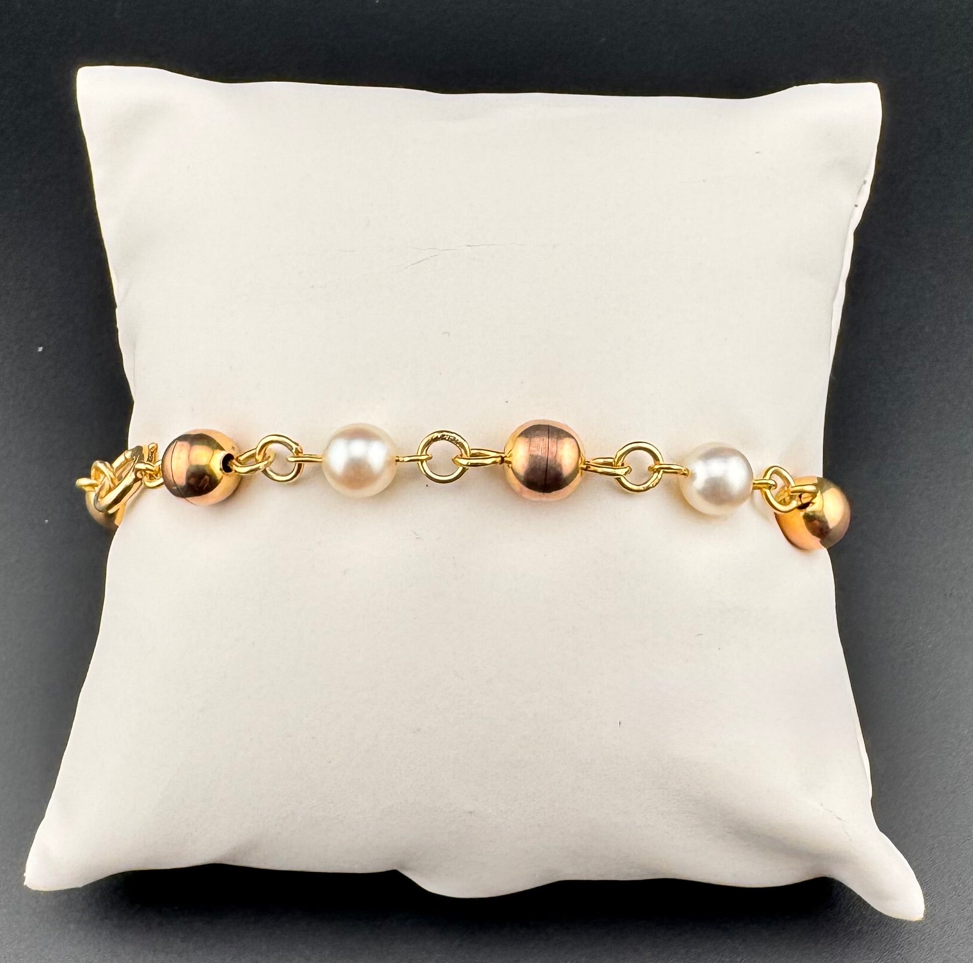 Previously Owned 10K Rose Gold & Pearl Station Bracelet with 14K Clasp