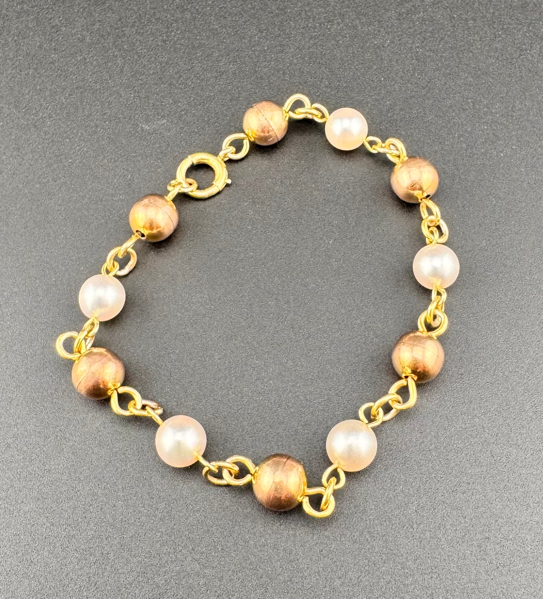 Previously Owned 10K Rose Gold & Pearl Station Bracelet with 14K Clasp
