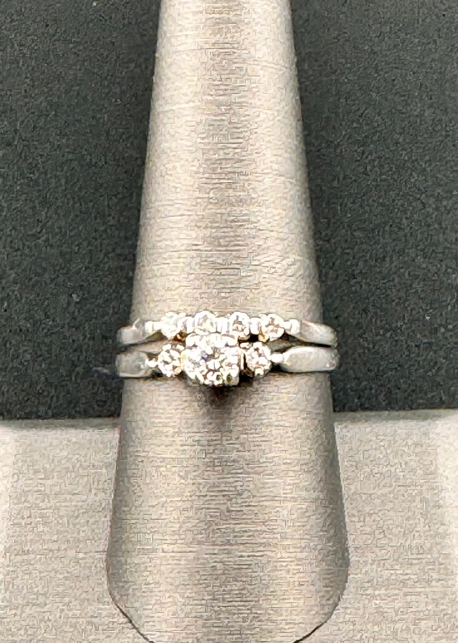 Platinum 1/2 CTW Diamond Bridal Set | Three-Stone Engagement Ring & Diamond Wedding Band