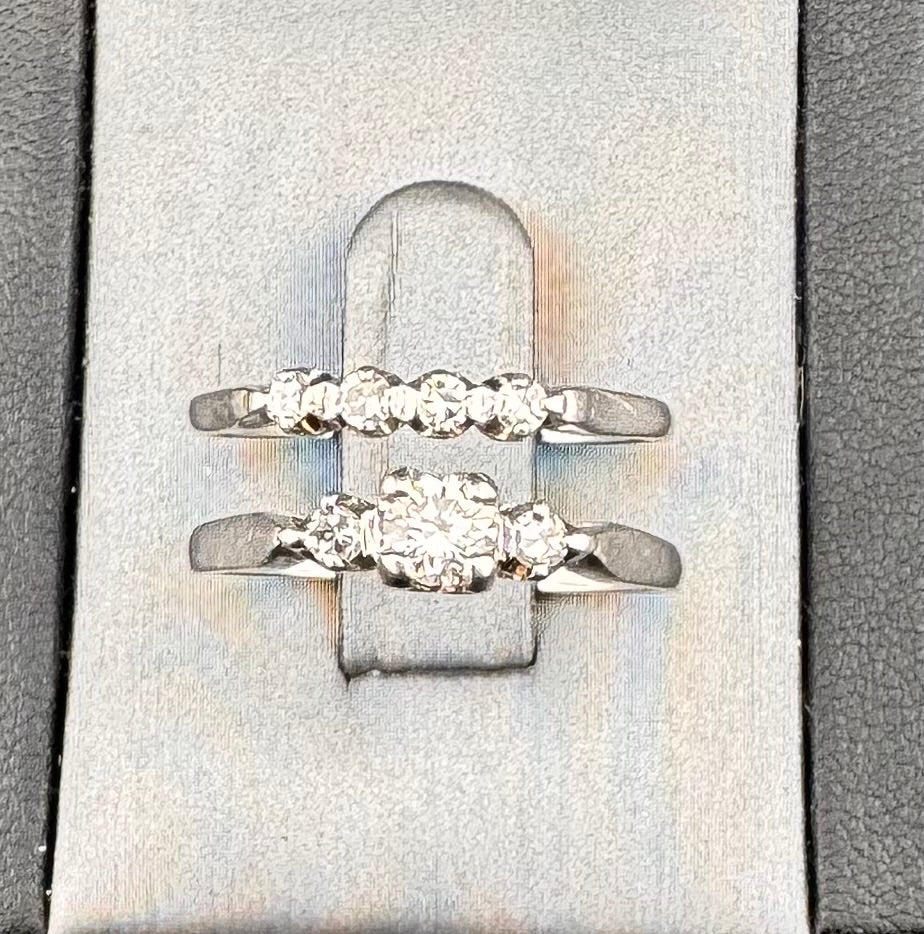 Platinum 1/2 CTW Diamond Bridal Set | Three-Stone Engagement Ring & Diamond Wedding Band