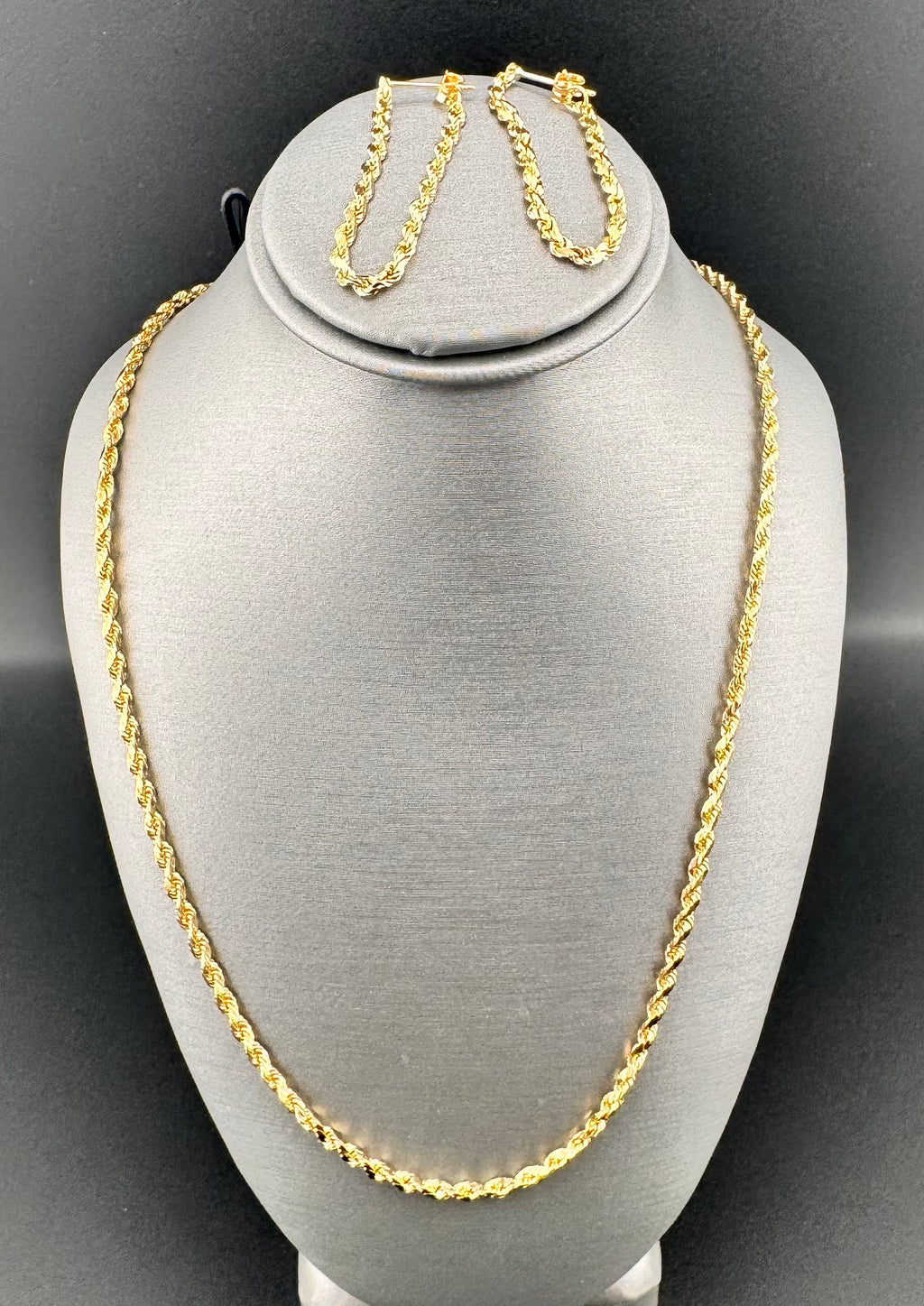 14K Yellow Gold Rope Chain Set | 18" Necklace & Pierced Rope Earrings