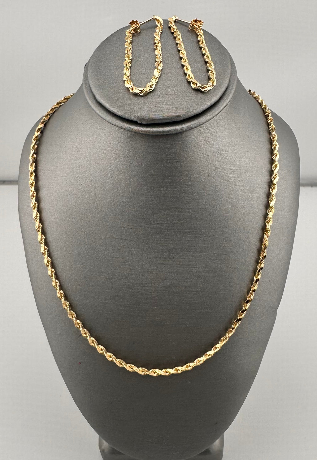 14K Yellow Gold Rope Chain Set | 18" Necklace & Pierced Rope Earrings