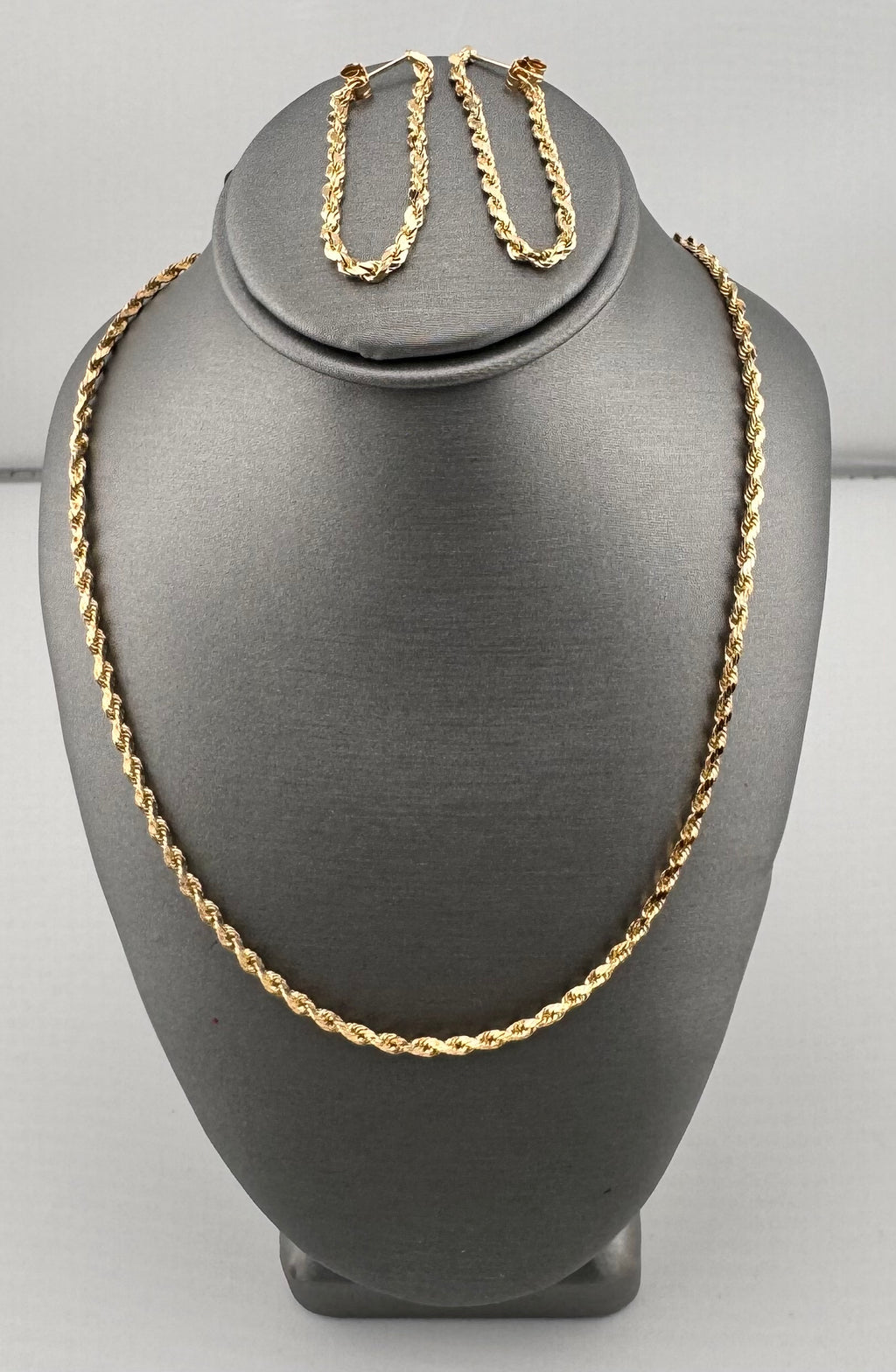14K Yellow Gold Rope Chain Set | 18" Necklace & Pierced Rope Earrings