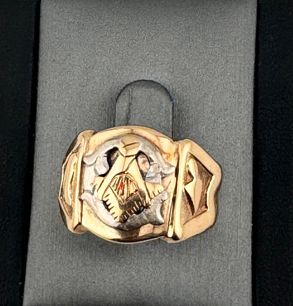 Men's Two-Tone Masonic Ring in 10K Yellow Gold