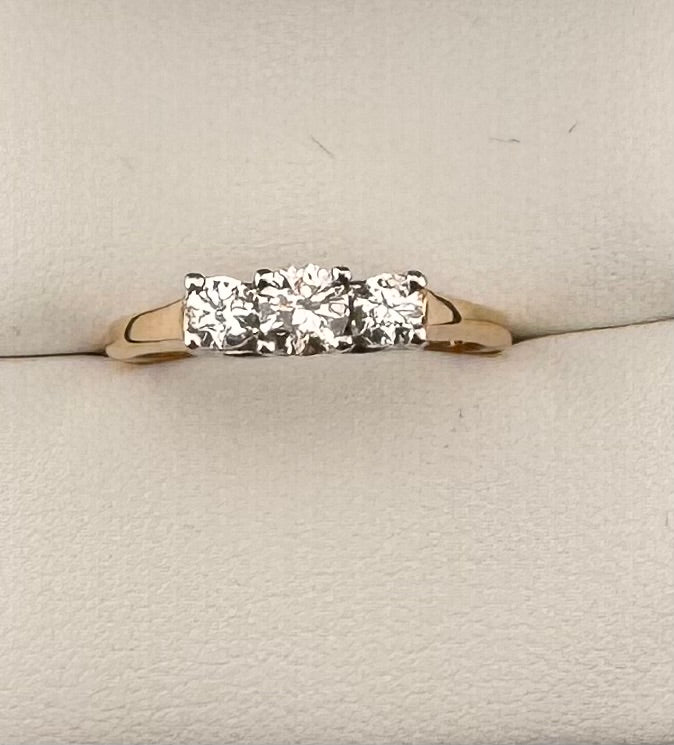 Diamond Anniversary Ring – 1/2 ctw Past Present Future, 14K Yellow Gold & Platinum