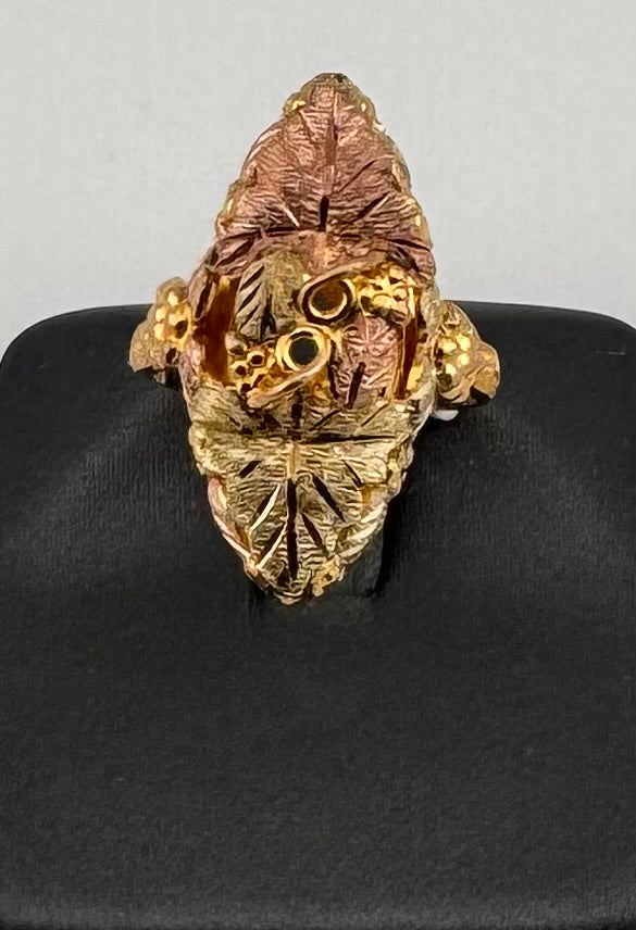 Black Hills Gold Ladies Ring | Rose, Yellow & Green Gold Grape & Leaf Design