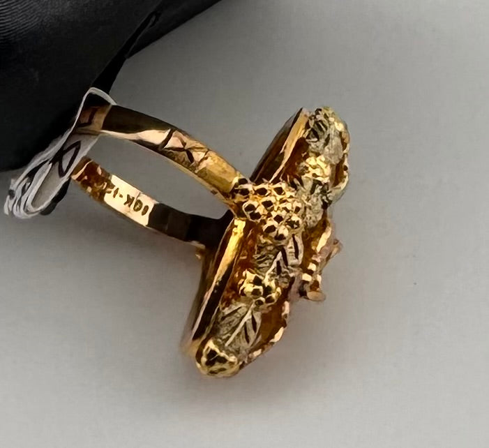 Black Hills Gold Ladies Ring | Rose, Yellow & Green Gold Grape & Leaf Design