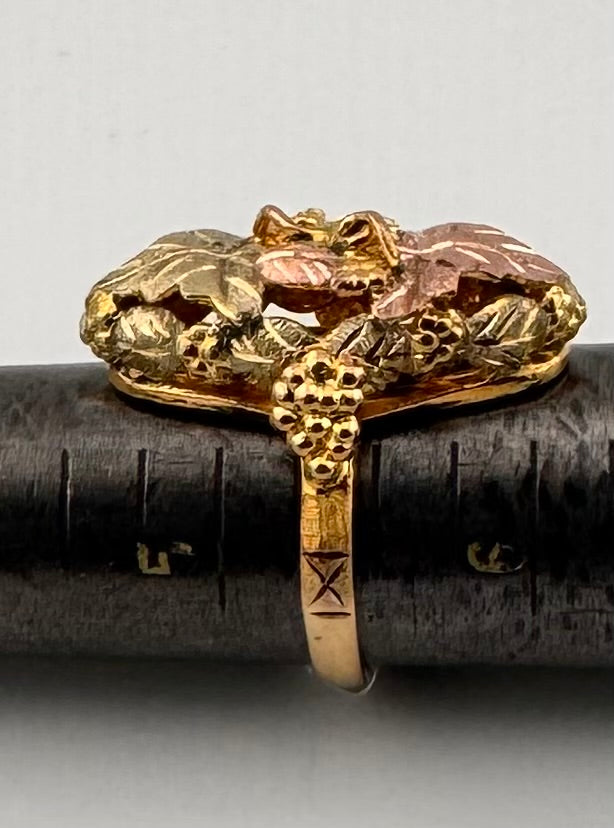 Black Hills Gold Ladies Ring | Rose, Yellow & Green Gold Grape & Leaf Design