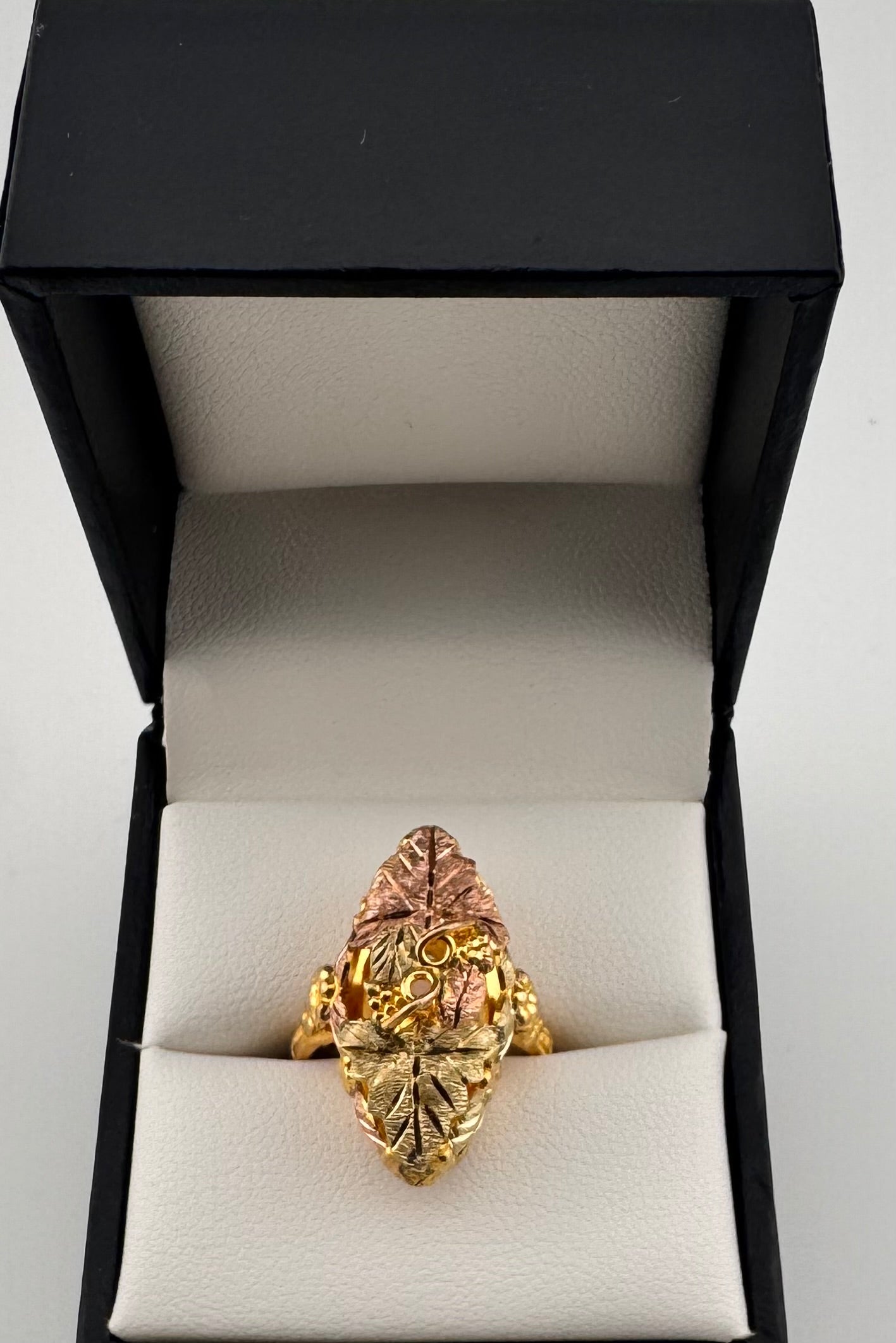 Black Hills Gold Ladies Ring | Rose, Yellow & Green Gold Grape & Leaf Design