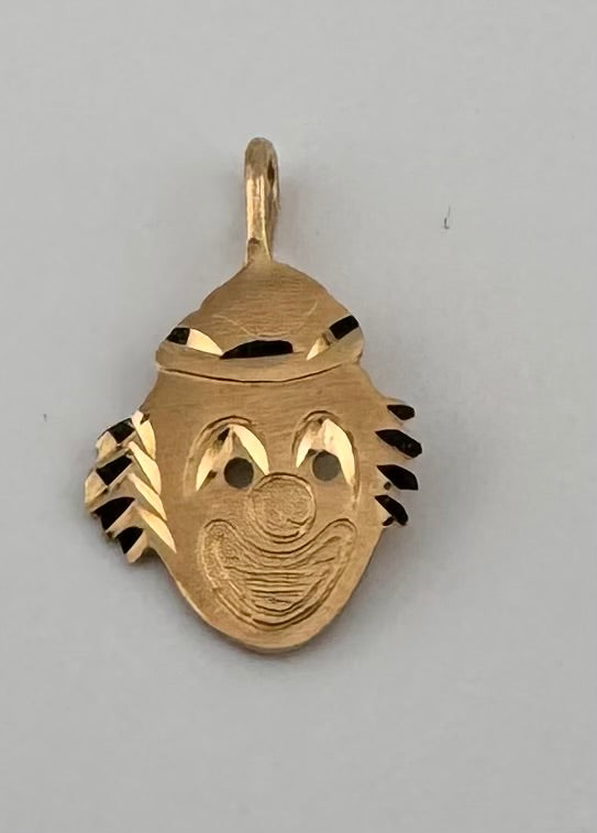 14K Yellow Gold Diamond-Cut Clown Pendant Charm