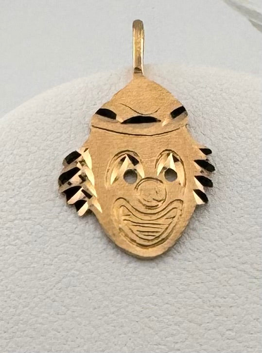 14K Yellow Gold Diamond-Cut Clown Pendant Charm