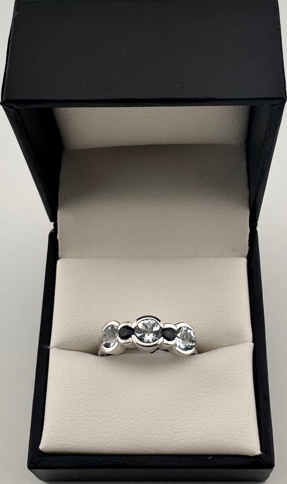 14K White Gold Custom Aquamarine & Blue Sapphire Ring
