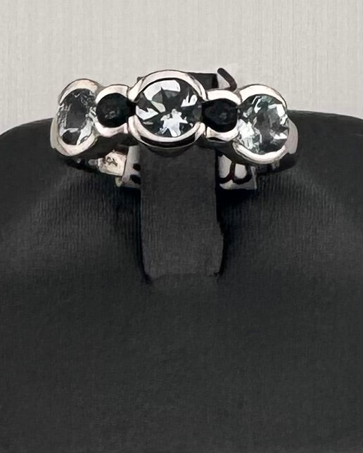 14K White Gold Custom Aquamarine & Blue Sapphire Ring