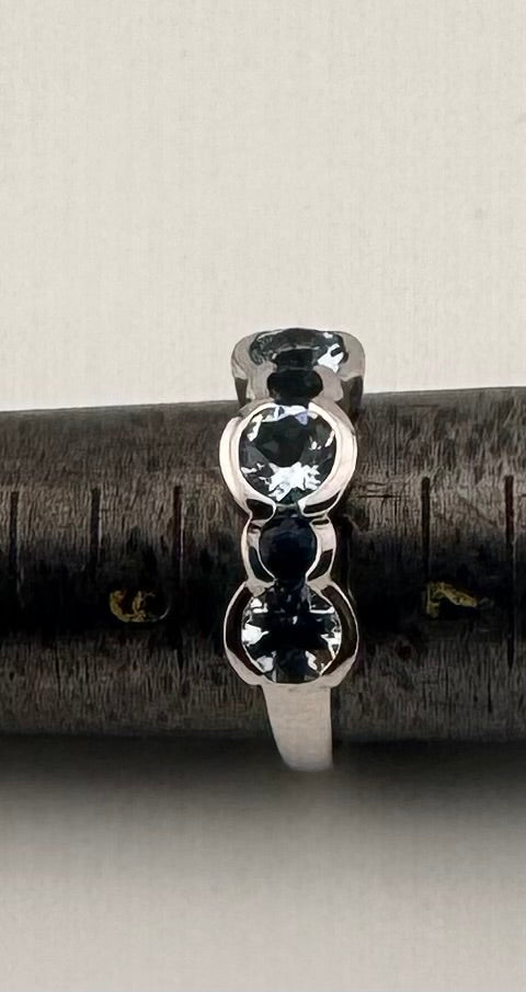 14K White Gold Custom Aquamarine & Blue Sapphire Ring