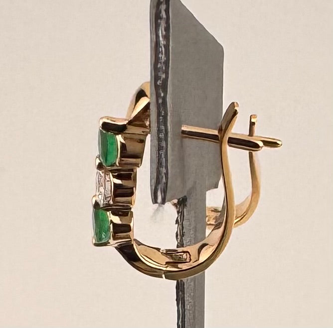 14K Gold Emerald & Diamond Elongated Hoop Earrings | 1/3 ctw