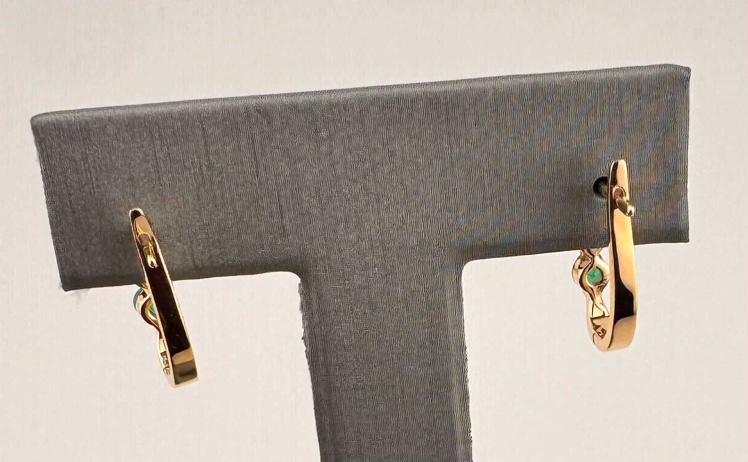 14K Gold Emerald & Diamond Elongated Hoop Earrings | 1/3 ctw