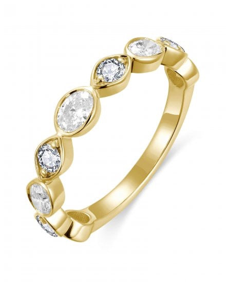 14K Yellow Gold Oval & Round Diamond Wedding Band | 1.00 CTW Bezel Set