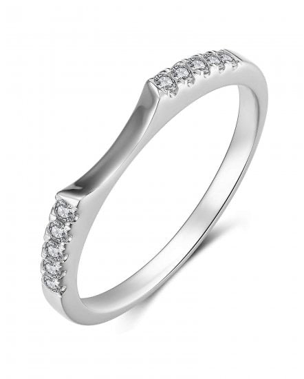 14K White Gold Natural Diamond Curved Wedding Band | .17 CTW | Fits Oval, Marquise & Pear Engagement Rings