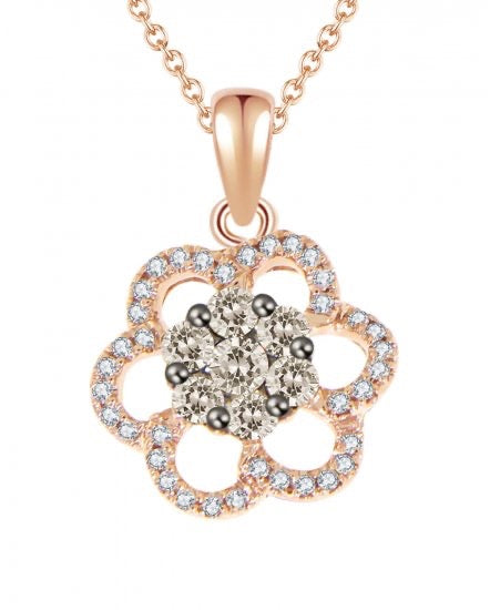 14K Rose Gold Diamond Flower Cluster Pendant, 1/4 CTW – White & Fancy Brown Diamonds