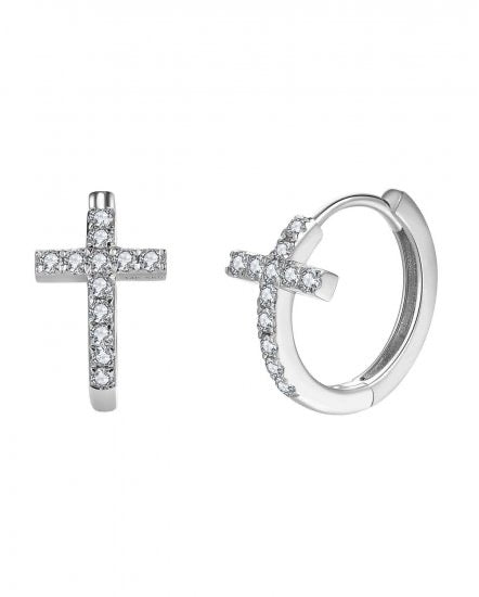 14K White Gold Diamond Cross Hoop Earrings, 1/4 CTW – SI1-SI2 Clarity, H-I Color