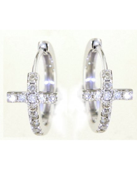 14K White Gold Diamond Cross Hoop Earrings, 1/4 CTW – SI1-SI2 Clarity, H-I Color