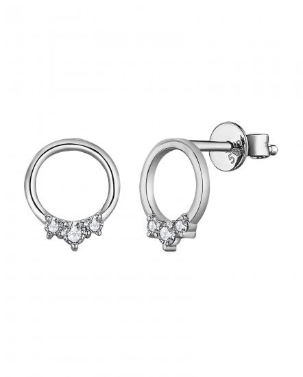 14K White Gold Three-Diamond Open Circle Stud Earrings, 1/8 CTW – SI1-SI2 Clarity, H-I Color