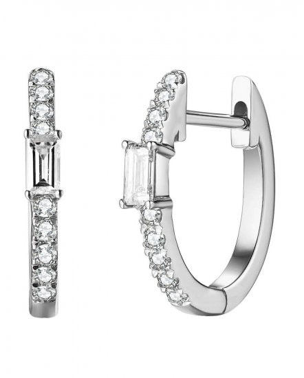 14K White Gold Diamond Hoop Earrings | Baguette & Round Diamonds | 1/4 CTW
