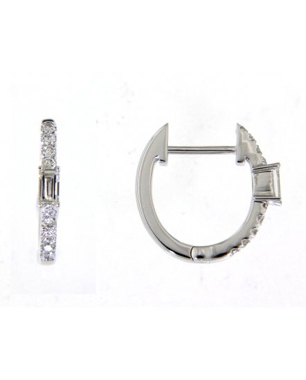 14K White Gold Diamond Hoop Earrings | Baguette & Round Diamonds | 1/4 CTW
