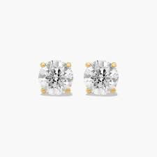 14K Yellow Gold Diamond Stud Earrings, 1 ctw – 4-Prong Setting