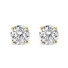 14K Yellow Gold Diamond Stud Earrings, 1 ctw – 4-Prong Setting
