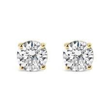 14K Yellow Gold Diamond Stud Earrings, 1 ctw – 4-Prong Setting