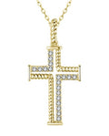 14K Yellow Gold Contemporary Diamond Cross Pendant, .14 ctw – Rope Detail