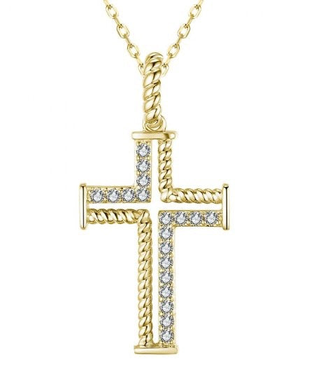 14K Yellow Gold Contemporary Diamond Cross Pendant, .14 ctw – Rope Detail