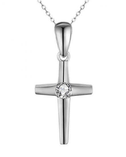 14K White Gold Diamond Cross Pendant, .06 ctw – Pressure-Set Solitaire