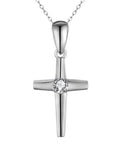 14K White Gold Diamond Cross Pendant, .06 ctw – Pressure-Set Solitaire