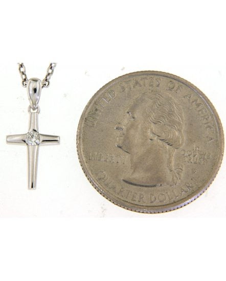 14K White Gold Diamond Cross Pendant, .06 ctw – Pressure-Set Solitaire