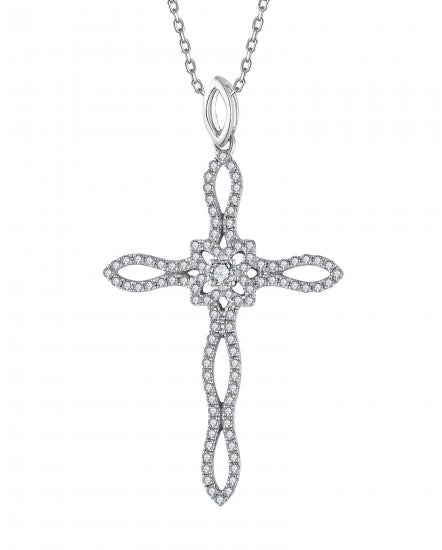 14K White Gold Diamond Cross Pendant, .28 ctw – Open Loop Design
