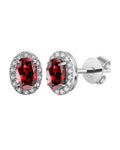 14K White Gold Oval Garnet & Diamond Halo Stud Earrings